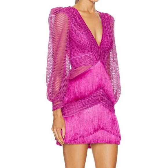 SOLD PatBO Long Sleeve Fringe Mini Dress - Picture 12 of 14